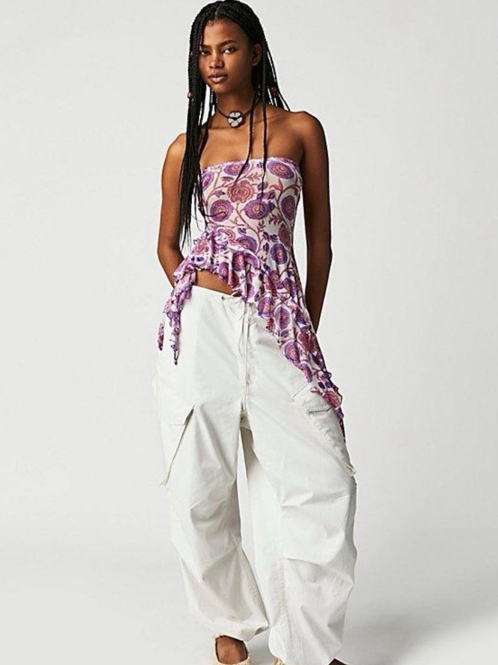 Free People Taylor Floral Mesh Asymmetrical Tube Top S - Picture 2 of 7